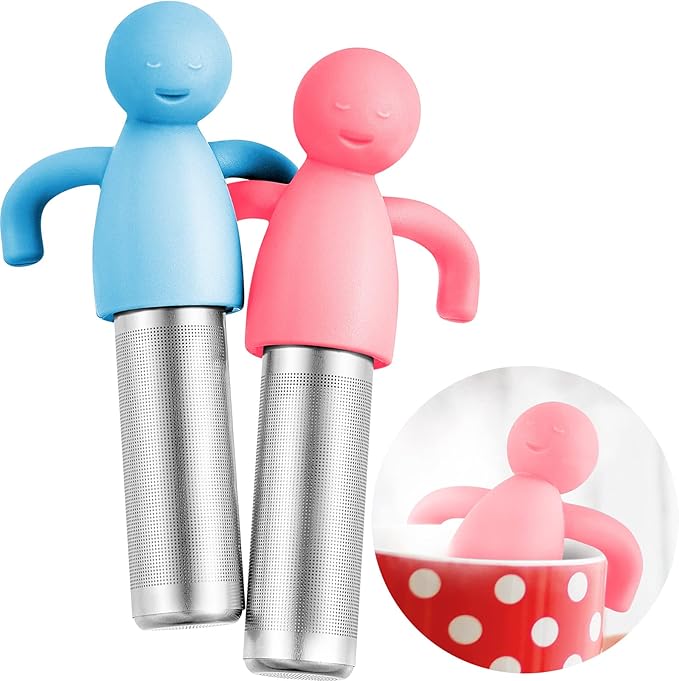 2 Pieces Tea Infuser for Loose Tea Cute Fine Mesh Tea Strainer Stainless Steel Tea Filter Ball Tea Diffuser Steeper for Teacups Teapots (Blue, Pink)