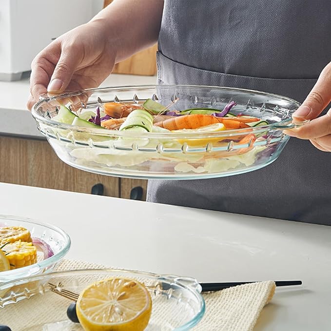 Glass Pie Plate 7" Pie Pans Pie Baking Dishes with Handles for Serving and Baking Glass Pie Dish for Snacks, Salads, Desserts (2)