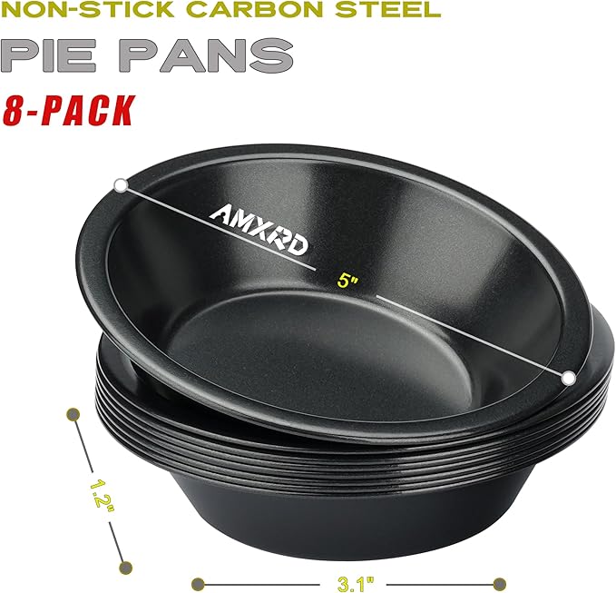 5 inch Mini Pie Pans, 8-Piece Small Round Cake Pan, Reusable Nonstick Carbon Steel Pie Tins for Oven and Instant Pot Baking