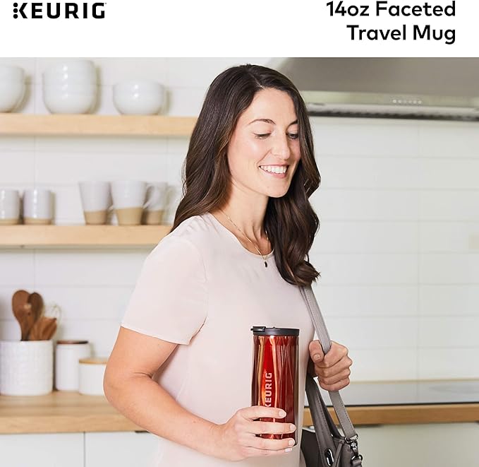Keurig Coffee Travel Mug, Fits Under Any Keurig K-Cup Pod Coffee Maker, 14 oz, Red