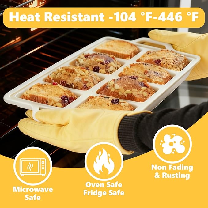 1PCS Nonstick Silicone Mini Loaf Pans with Metal Frame Gloves, 8 Cup Cavity Mini Bread Loaf Pans, Small Bread Pans for Baking, Tiny Baking Loaf Pans for Baking Bread, Loaf, Meatloaf, Brownie, Butter