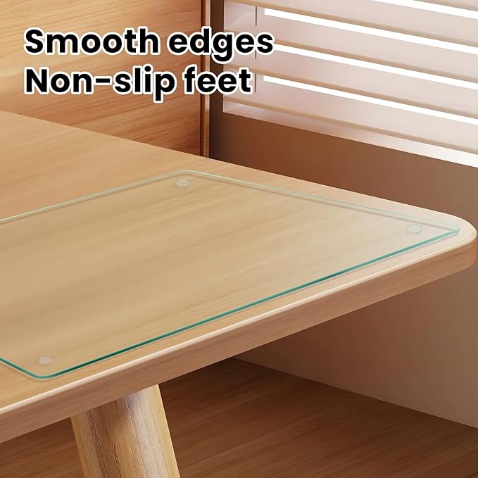Glass Cutting Board, Clear Tempered Glass for Kitchen 4 Pcs, with Rubber Feet, Non-Slip, Durable Shatter Resistant, Dishwasher Safe, Scratch Resistant, Heat Resistant, Two Size