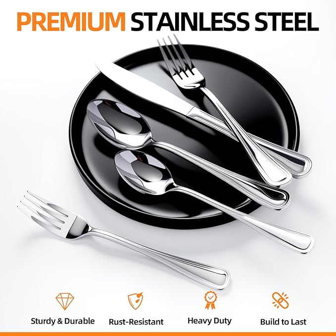 Silverware set for 8,40 Pieces Premium Stainless Steel Silverware set,Mirror Polished Cutlery Set,Flatware Set for 8,Dishwasher Safe,Luster Series