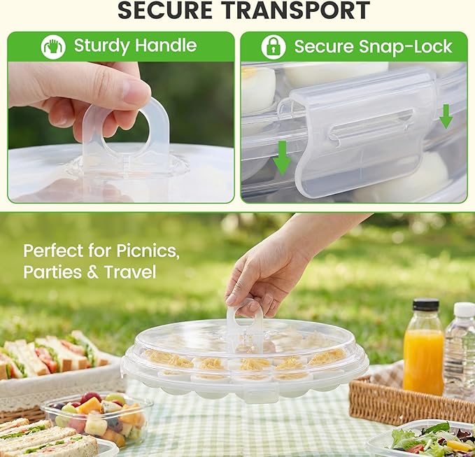 HANSGO Deviled Egg Containers with Lid, Portable Deviled Egg Platter Carrier Holder Trays with 22 Slots for Holiday Party and Home Kitchen, Clear