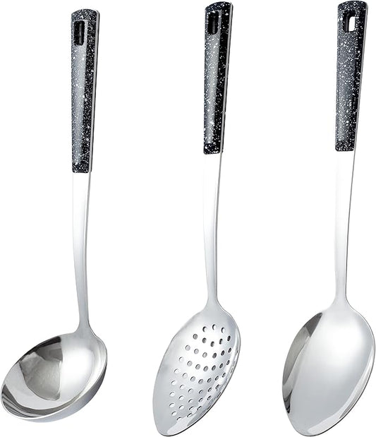 3-Piece,Stainless Steel Serving Spoons Set with Slotted Spoon, Serving Spoon and Perforated Spoons, soup ladle,kitchen cooking utensils set