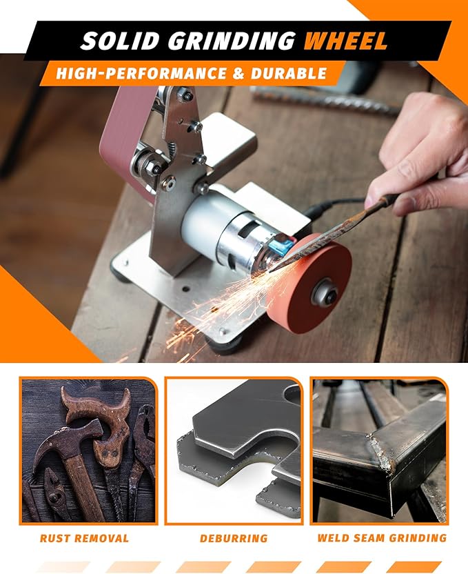 Mini Belt Sander, Electric Small Sander Knife Making Supplies, 7 Adjustable Speed Electric Knife Sharpener, Power Belt Grinder for Woodworking, Metal Working DIY (5'' x 6.5'' x 7.4'')