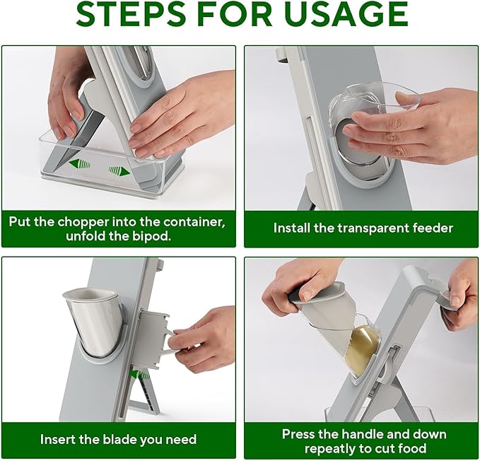 Eletronova Safe Mandoline Slicer for Kitchen, Vegetable Slicer for Kitchen，Kitchen Food Slicer, French Fry Cutter Julienne Dicer for Vegetables Grey (White & Green) (Grey & Draw Gray)