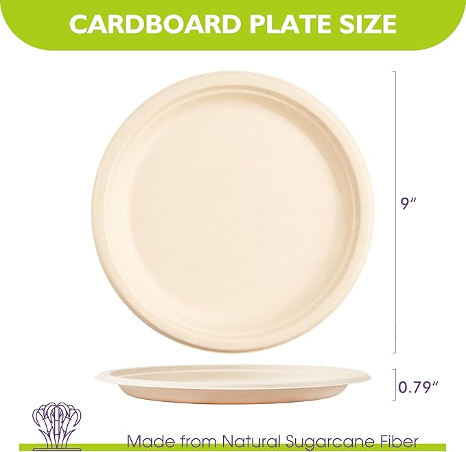 9 Inch 500 Pack Compostable Paper Plates Round Unbleached Brown Plates Made from Natural Sugarcane Fibers, Biodegradable Heavy Duty Disposable Plates for Party, Camping, Picnic