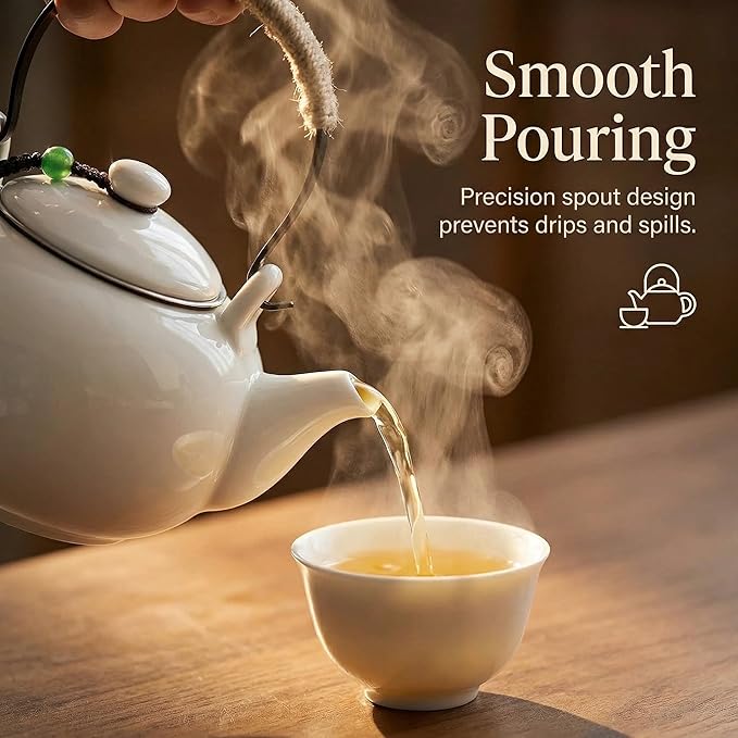 Japanese Ceramic Teapot with Infuser and Removable Stainless Steel Filter for Loose Tea 25 OZ/750ml for Office Home Men Women as Gift White