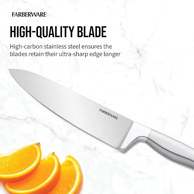 Farberware Self-Sharpening 13-Piece Knife Block Set with EdgeKeeper Technology, High Carbon-Stainless Steel Kitchen Knives, Razor-Sharp Knife Set with Wood Block, Black