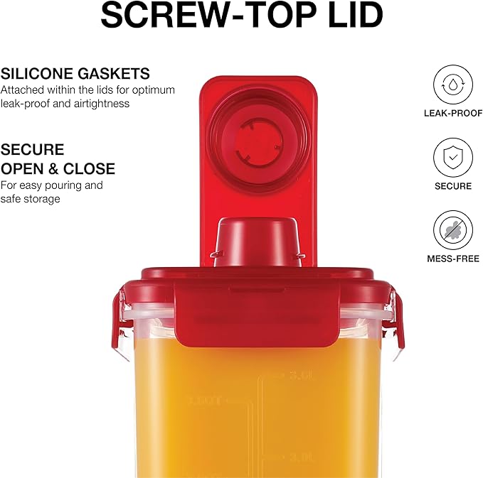LocknLock Aqua Fridge Door Water Jug with Handle BPA Free Plastic Pitcher with Screw Top Lid Perfect for Making Teas and Juices, 1 Gallon, Red