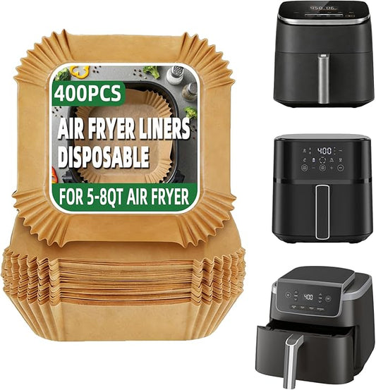 400Pcs Air Fryer Liners Disposable,8" Square Food Grade Air Fryer Paper Liners,Non-Stick Parchment Paper Liners for Ninja AF141 5 QT Pro AF181 6.5QT,Cosori Chefman 6 QT &Other 5 to 8Qt Airfryer