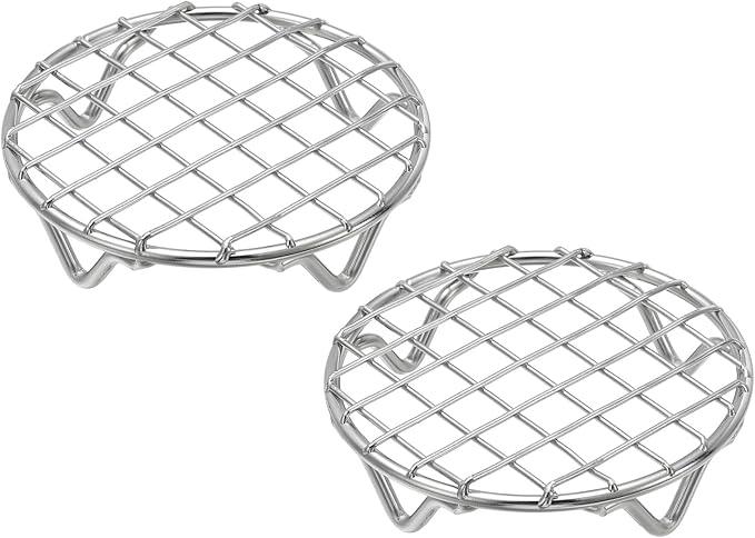 uxcell 2 Pcs Round Cooking Rack 3.9 Inch Dia Stainless Steel Wire Cooling Steamer Rack for Baking Canning Cooking Roasting Cooling Grilling Drying, Silver