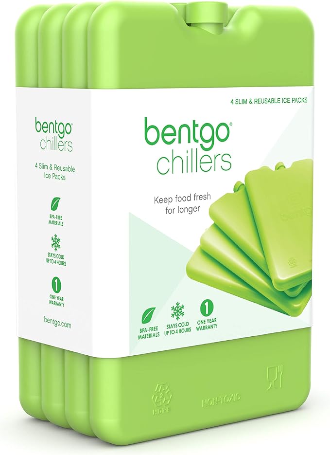 Bentgo Ice Lunch Chillers - Ultra-Thin Ice Packs Perfect for Everyday Use in Lunch Bags, Lunch Boxes and Coolers - 4 Pack (Green)