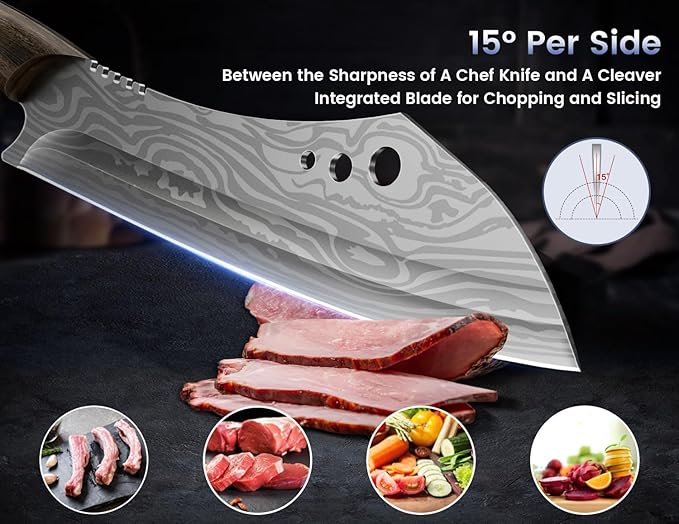 Butcher Knife Set, 3 PCS Kitchen Knives Set for Cutting, Meat Cleaver Chef Knife Set, Japanese Style High Carbon Steel Knives Set, Chopping & Slicing & Boning for Home and BBQ, Ideal Gift