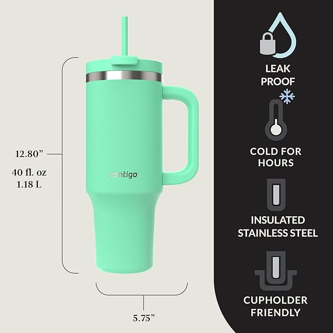 Contigo Tumbler 40oz Stainless Steel | Vacuum Insulated | Leak-Proof | Cold for 29 Hours | Reef | Pack of 4