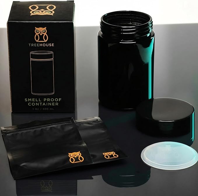 Treehouse Smell Proof Container (500mL) for Herbs, Spices, Coffee, Teas & More - Plus x2 Resealable Smell Proof Bags
