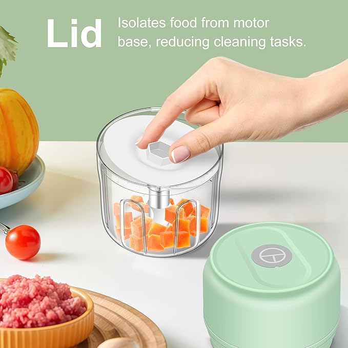 250ml Electric Garlic Chopper, Portable Garlic Press, Wireless Mini Food Processor, Rechargeable Garlic Chopper Mincer for Ginger, Chili, Onion, Minced Meat and Spices (Green)