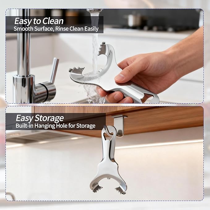 Mason Jar Opener, Multi-Functional Stainless Steel Lid Remover Without Lid Dents or Damage, Canning Jar Opener Tool for Mason Jars, Bottles & Cans, Ergonomic Design for Easy Use by All Ages
