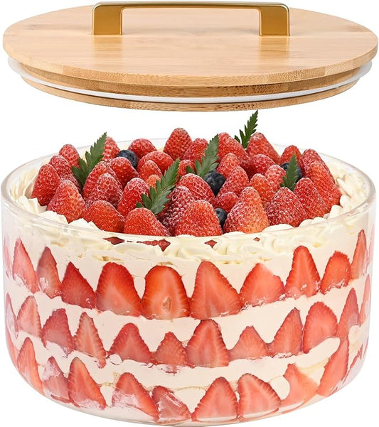 Large Salad Bowl, 10 inch Trifle Bowl with Sealed Lid, Versatile Mixing and Serving Bowl for Laying Ice Cream, Cake, Salad, Fruit, Baking, Dessert and Party Diy, Microwave Safe