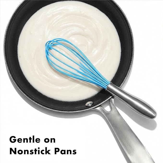 10-Inch Blue Silicone Whisk, Heat Resistant 480°F Kitchen Whisk with Stainless Steel Ergonomic Handle, Non-Scratch for Nonstick Cookware, Dishwasher Safe, Perfect for Blending, Cooking & Beating
