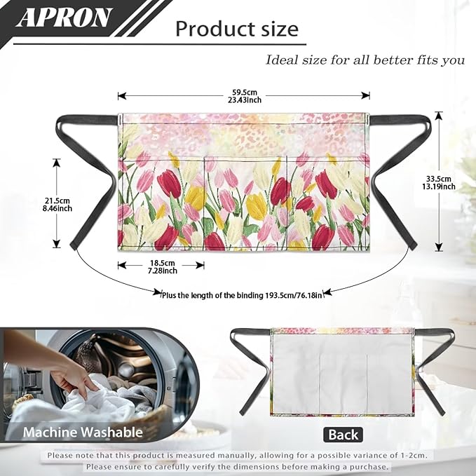 Server Waitress Waist Apron with 3 Pockets, Short Aprons for Servers,Waiter Apron For Waiter Accessories