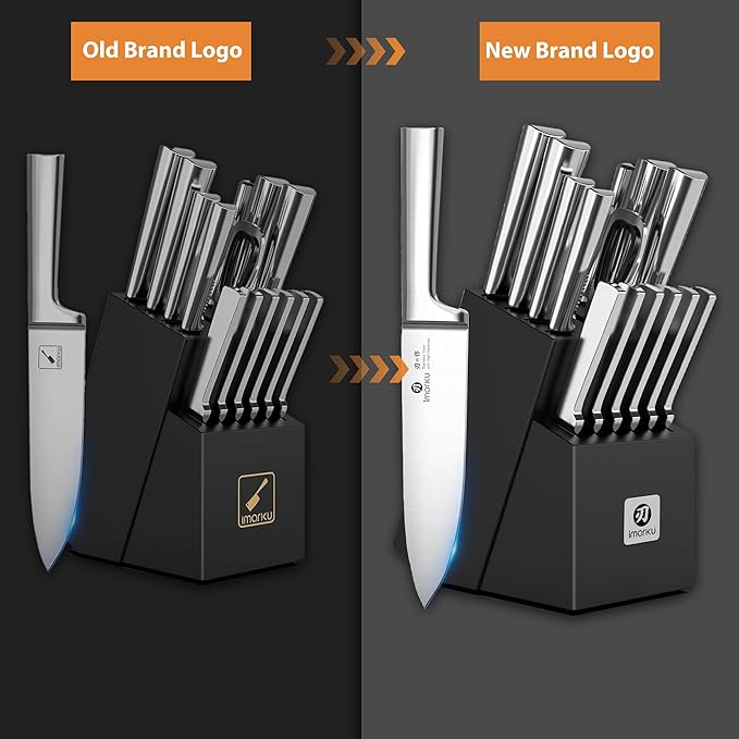 imarku Knife Set - 15PCS Kitchen Knife Set Japanese High Carbon Stainless Steel Knives Set for Kitchen, Dishwasher Safe Ultra Sharp Professional Chef Well Balance Knife Block Set, Black