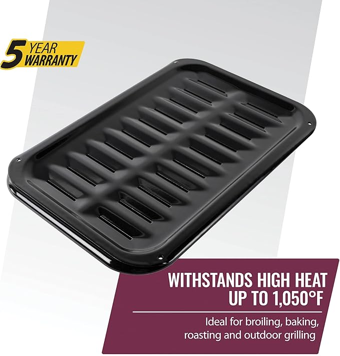 Certified Appliance Accessories Small 2-Piece Broiler Pan & Grill Set Porcelain-on-Steel 13"x8-3/4"x1-3/8" Broiler Pan for Oven, Black Whirlpool 4396923, Maytag, Kitchen-Aid replacement