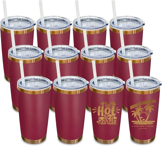 20 oz Tumbler Bulk 12 Pack Stainless Steel Tumblers with Lids and Straws, Double Wall Vacuum Insulated Travel Coffee Mug for Laser Engrave, Powder Coated Cups for Hot and Cold Drinks (Red,12 pack)