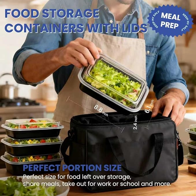 50 Pack 32 oz Meal Prep Leftover Containers Reusable BPA Free, Disposable Food Containers with Lids, To-Go Food Containers Leakproof Airtight, Microwave & Freezer Safe