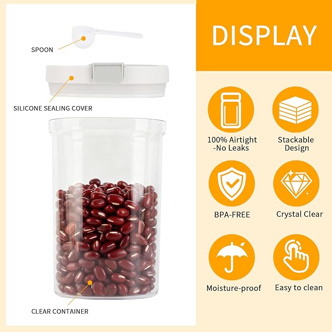 Airtight Food Storage Container, 61oz Moisture-Proof Canister with Measuring Spoon for Coffee, Protein Powder, Sugar, Flour, Cereal, Kitchen & Pantry Organization (1800ML)