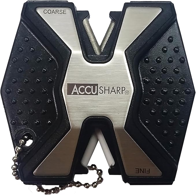 AccuSharp Diamond Pro 2-Step Knife Sharpener, Restores, Hones & Sharpens Blade’s Edge, 2-Step Coarse & Fine Rods for Kitchen Knives & All Types of Blades, Compact & Portable Knife Keychain Tool, Black
