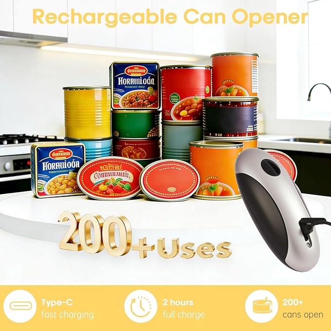 Electric Can Openers in 2026: Automatic Can Opener Electric with Rechargeable. The Can Opener Creates A Smooth Edge, Making It The Best Gift for Seniors And Kids. (Gray)
