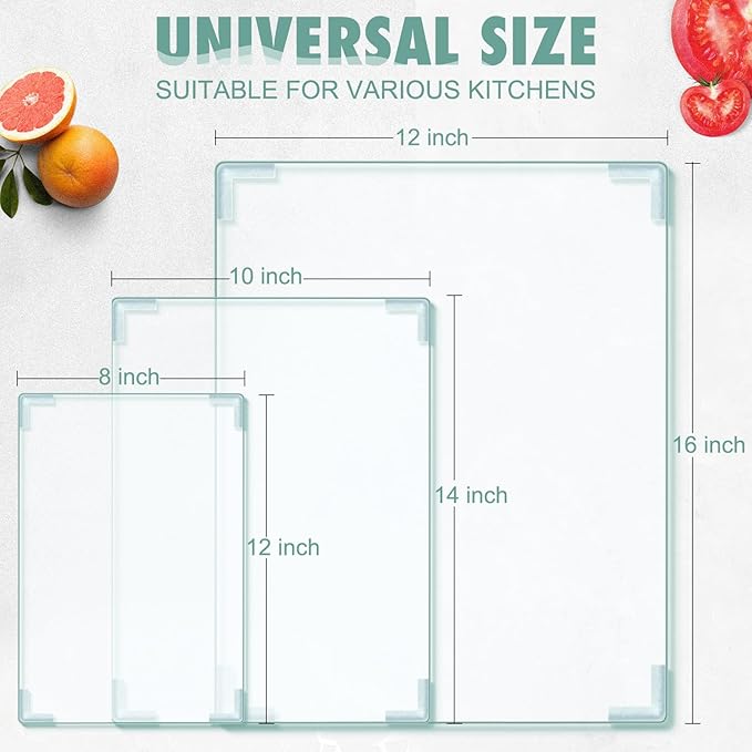 3Pcs Tempered Glass Cutting Board for Kitchen Counter, FAAYUCK Glass Cutting Board with Non-Slip Feet, Heat Resistant, Non-Slip, Scratch Resistant, Shatter Resistant (8"x12"&10"x14"&12"x16")