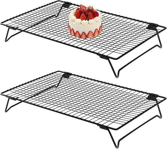 2 Pack Cookie Cooling Racks, Carbon Steel Wire Grid for Baking, Foldable Non-Stick Tray, Stackable Design for Bread Pastries, Laptop Vent Stand, 13.4 in x 9.4 in x 2.4 in / 34 cm x 24 cm x 6 cm