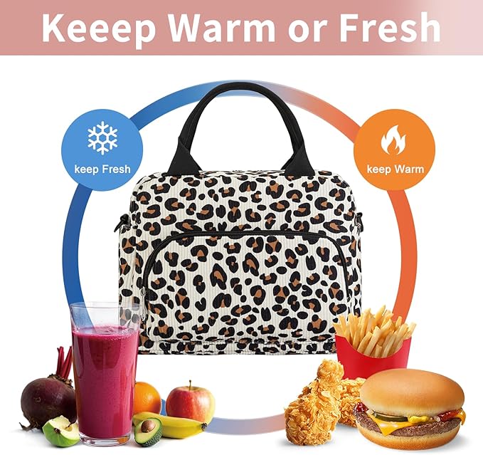Lunch Box for Women Insulated Lunch Bag Women Adult Cute Lunch Bags Reusable Lunchbox Cooler Tote Bag for Work Picnic (Leopard)
