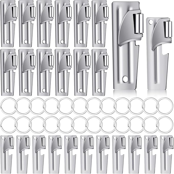 P-38 and P-51 Military Style Can Openers with Key Rings Stainless Steel Camping Can Opener Portable for Kitchen Travel Camping Survival(24 Set)