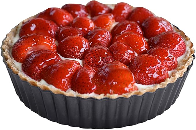 Deep Tart Pan, 9.5 x 2.2 Inches Non-Stick Tall Tart Pan Bottom Can Be Removed. Suitable for Making Various Pies, Tarts and Quiche. Easy to Clean is the Choice for Home Baking.