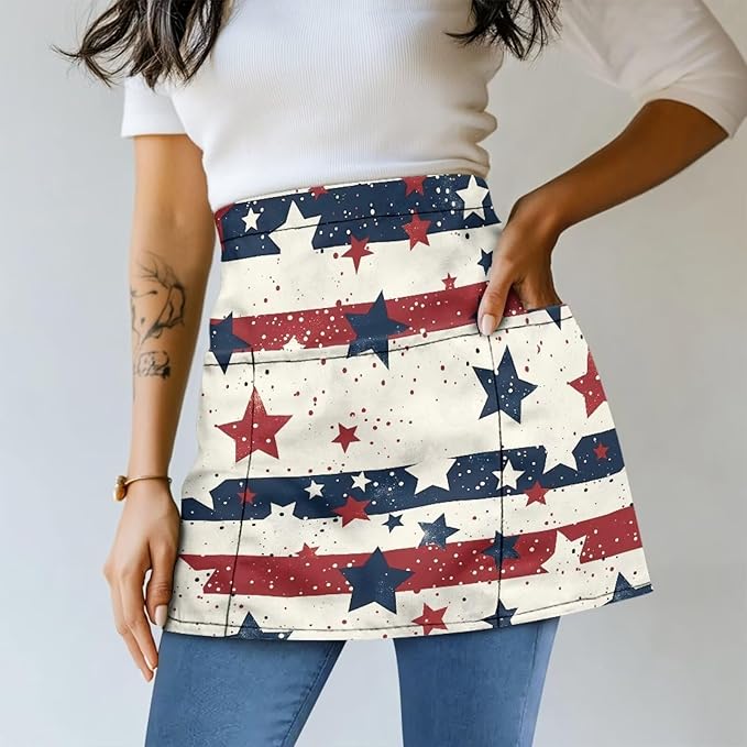 Server Waitress Waist Apron with 3 Pockets, Short Aprons for Servers,Waiter Apron For Waiter Accessories