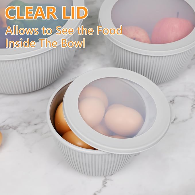 BoxedHome Nesting Plastic Mixing Bowls, BPA-Free Plastic, Microwave and Dishwasher Safe, Set of 4, 1.27/2.22/3.38/4.76quart, Grey