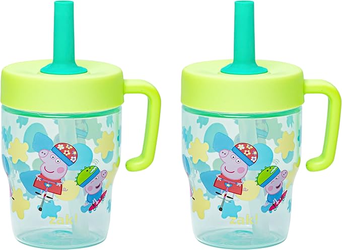 Zak Designs Peppa Pig Capri Toddler Tumbler For Travel or At Home, 10oz 2-Pack Durable Plastic Sippy Cups With Handle and Leak-Proof Design are Perfect For Kids (Peppa and George)