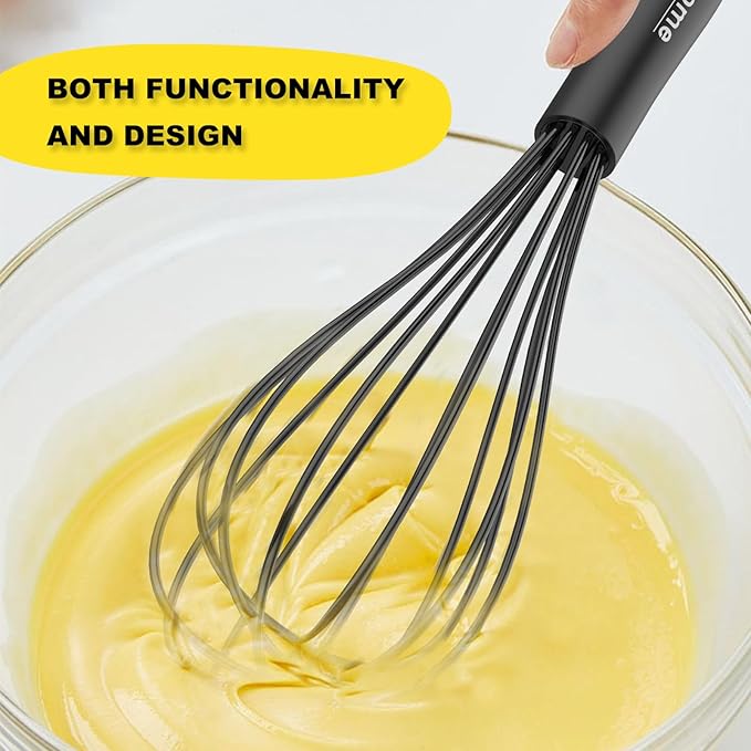 NileHome Silicone Whisk 10" Kitchen Whisk Kitchen Wisk Wire Whisks for Cooking, Whisking, Blending, Beating, Stirring-Black