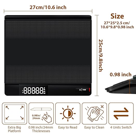 Digital Postal Scale with Backlit LCD, 15kg Grams/Oz/Lb/ML, Tare Function, Auto-Off, Large Platform for Mailing, Cooking, and Small Packages