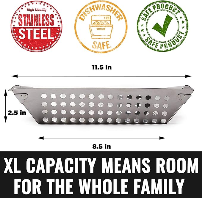 Grillaholics Grill Basket for Outdoor Grill - Durable Premium Stainless Steel Vegetable Grill Basket - XL Family Size BBQ Grill Basket - Perfect Grilling Accessories for Veggies, Fish, Shrimp & Kebabs