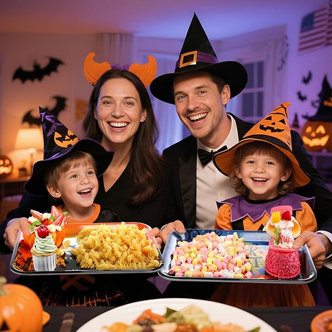 Vesici 4 Pcs 13 x 10 Inch Halloween Serving Trays Set Witch Haunted House Ghost Boo Melamine Platter Reusable Halloween Party Decorations for Trick or Treat Party Serving Food Snacks Cookies Dessert