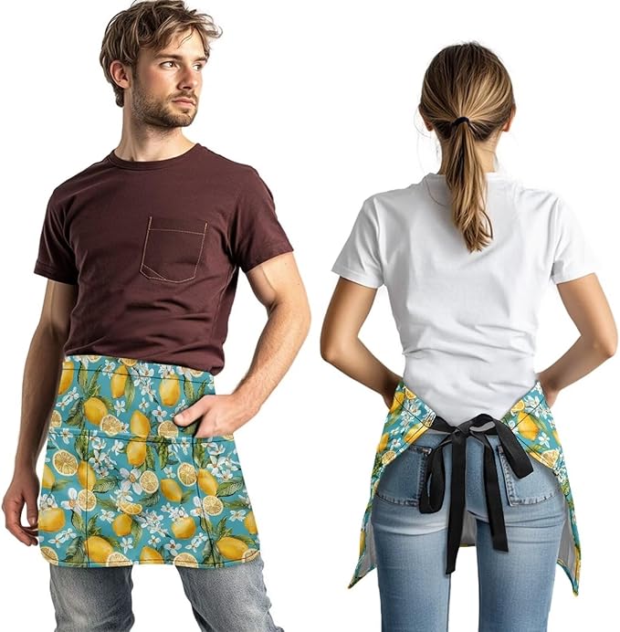 Server Waitress Waist Apron with 3 Pockets, Short Aprons for Servers,Waiter Apron For Waiter Accessories
