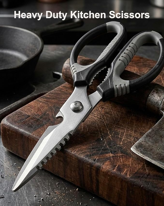 All Purpose Kitchen Scissors, Heavy Duty Kitchen Shears with Serrated Blade, Sharp Stainless Steel Food Scissors for Meat Chicken Herb, Dishwasher Safe Cooking Scissors