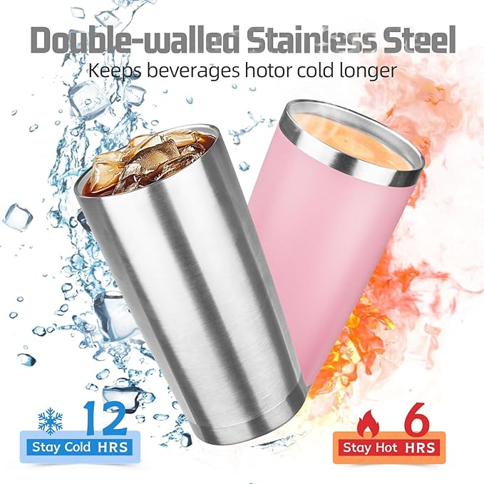 20 oz Tumbler with Lids and Straws, Stainless Steel Insulated Travel Coffee Mug, Double Wall Vacuum Insulated Tumblers, Powder Coated Coffee Tumbler for Cold & Hot Drinks (Mix Color-2)