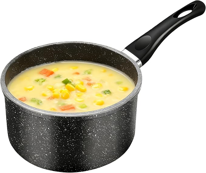 Nonstick Saucepan, 1.5 Quarts Small Cooking Pot with Swiss Granite Coating, Multipurpose Handy Milk Soup Sauce Pan, Induction Comptable, PFOA Free