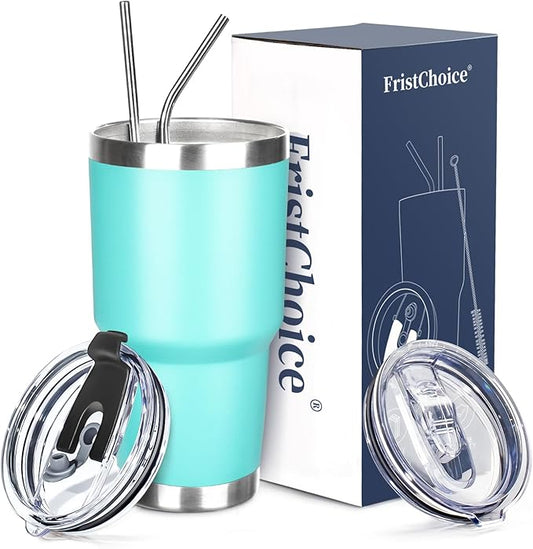 30 oz Tumbler with Lids and Straws Double Wall Vacuum Insulated Tumbler Cup,Stainless Steel Leak-proof Thermal Tumbler Powder Coated Travel Coffee Mug for Cold and Hot Drinks,Teal